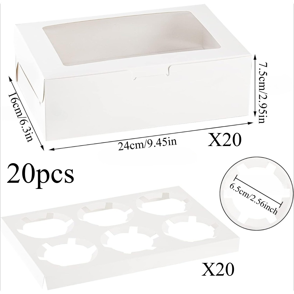 TEMU 20pcs Cupcake Box With Insert And Window Hold 6 Standard Cupcakes, Food Grade Cupcake Carrier Container, Muffin Box , , Small Cake, Party