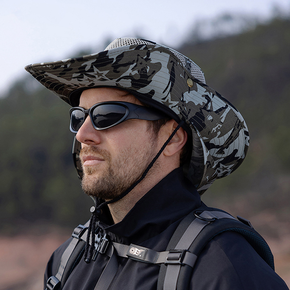 men sun hat wide brim protective mesh bucket hat outdoor boonie hat with neck flap