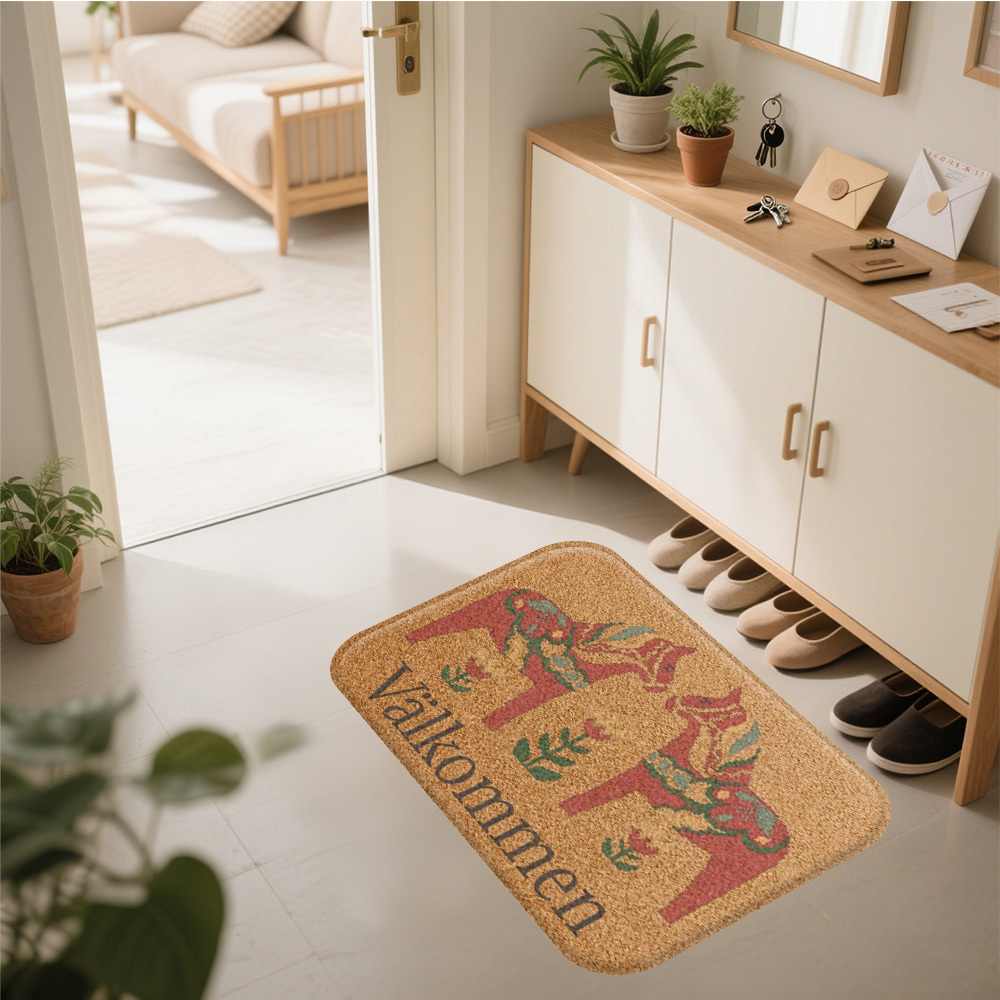 TEMU 1pc Swedish "welcome" Pattern Non-slip Entrance Mat, Christmas Decoration, Washable Outdoor Door Mat, Made Of Flannel, Suitable For