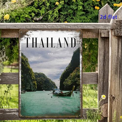 2d flat 1pc 2d flat thailand asia vintage metal tin sign iron painting for living room restaurant bar shop party supplies holiday decorations inch