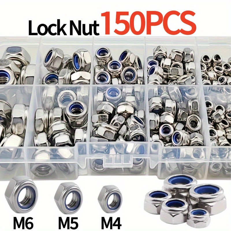 150pcs M4/m5/m6 Nylon Anti-slip Self-locking Nuts, Hexagonal Screw Caps For Construction, Maintenance And Installation, Hexagonal Screw Caps