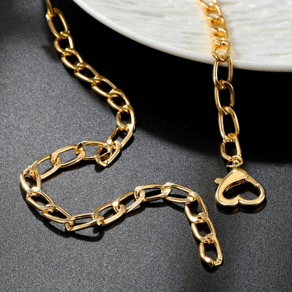 Vintage Stainless Steel Heart Clasp Cuban Chain Necklace