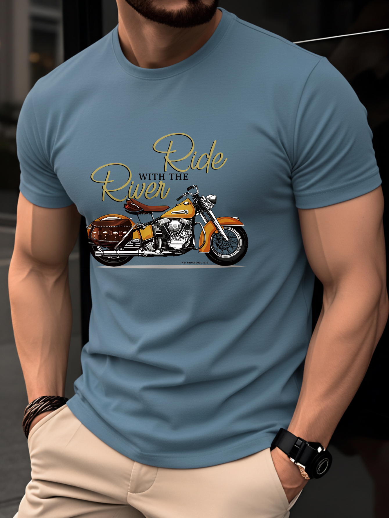 T-Shirt Homme Moto Vintage 100% Coton T-Shirt Homme 100% Coton, Haut Léger Manches Courtes Été, Coupe Slim Tendance Col Rond, Respirant Jeunesse Décontracté Polyvalent Vintage Imprimé Graphique Moto Anglais, Style Urbain