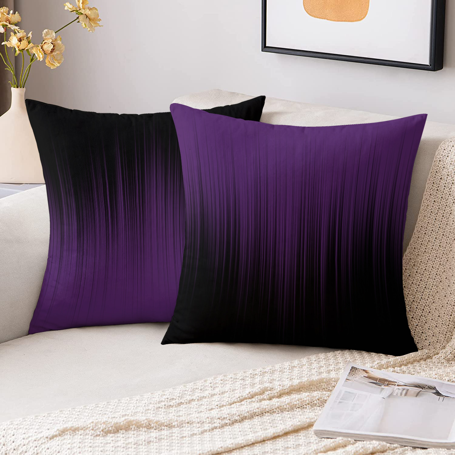 

2pcs Luxe Gradient Throw Pillow Covers, 18x18 Inch - Soft Polyester, Double-sided Print, Zip Closure, Machine Washable - Decor In Living Room Or Bedroom