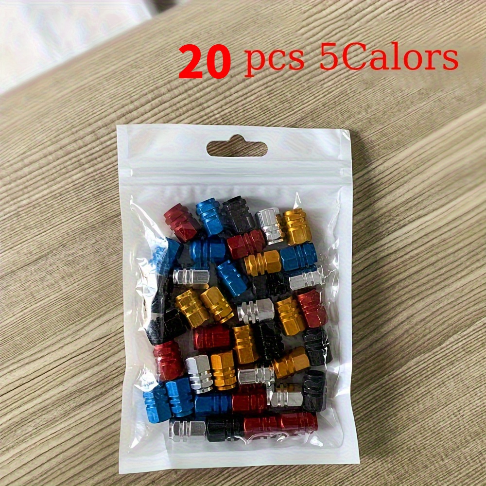 1 Set Of 10/20 Aluminum Alloy Car And Bicycle Valve Caps, Durable Tire Covers In Red, Blue, Black, Golden, Silvery, Metal Material, Suitable For Universal Size Tires, Valves, And Adapters