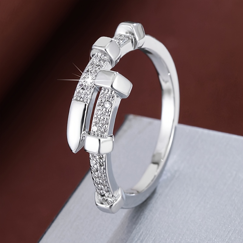 E-shop Einfacher Micro-Inlay Synthetischer Zirkon Nagelring für Teenager Party Urlaub Freizeit Einzigartiger Ring Schmuck, für Teenager, Für Teenager