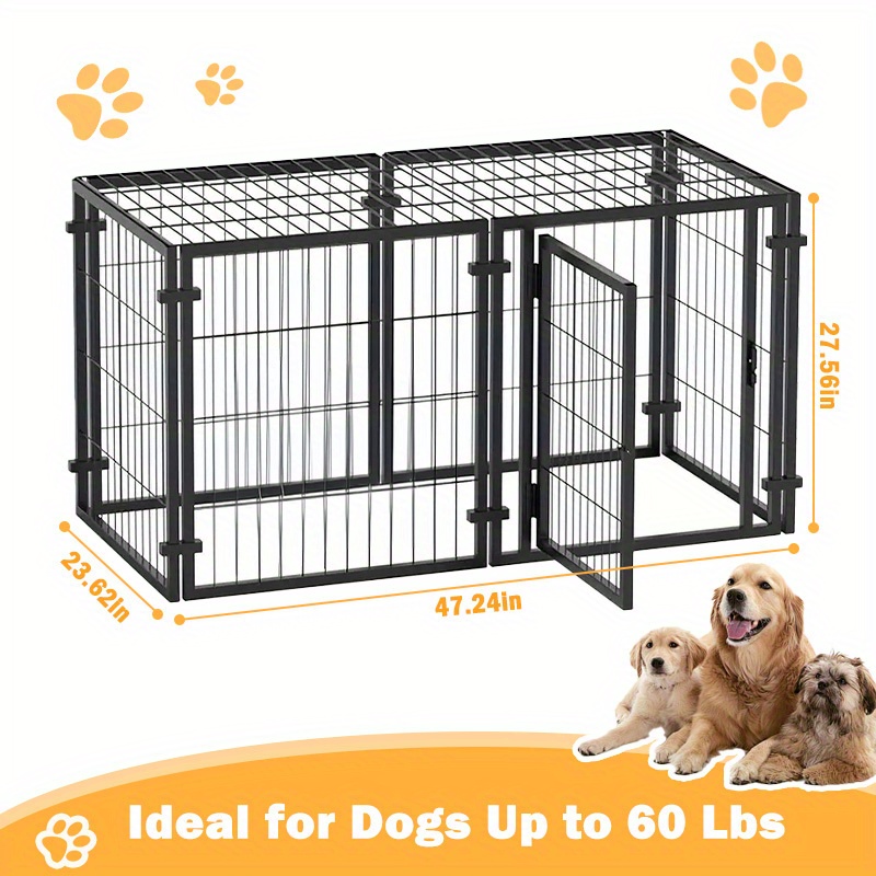 TEMU Memorial Day Discount! Sturdy 47" Dog Playpen With A Roof, -resistant Metal Panels & - Indoor/outdoor Pet Enclosure For Big Dogs