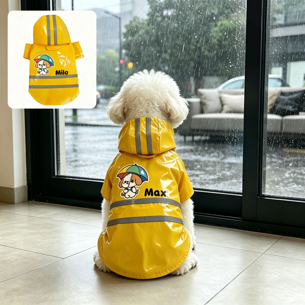 TEMU Custom Pet Raincoat, And Breathable Rainwear With Hood And Reflective Strips, Pet Jacket Suitable For Small To Medium Dogs For Outdoor On , For