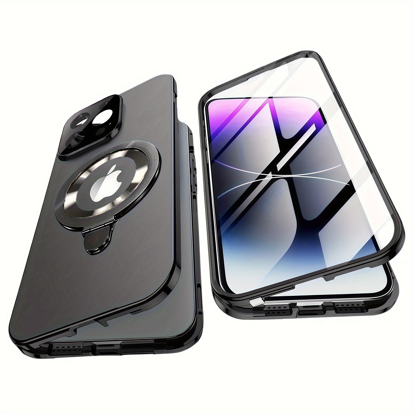 TEMU Coque Magnétique Confidentialité pour iPhone 17/16/15/14/13/12 Pro Series, Étui de Téléphone 2-en-1 avec Cadre Entièrement Métallique