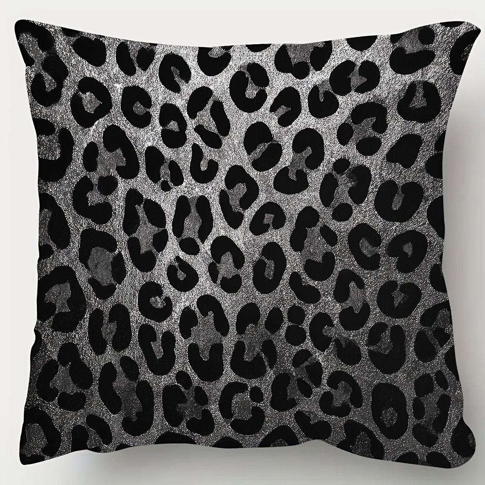 TEMU 1pc Single-sided Short Plush Decorative Pillowcase, Animal Print Leopard Pattern In Black And Silvery Color Scheme, Pillowcase Size