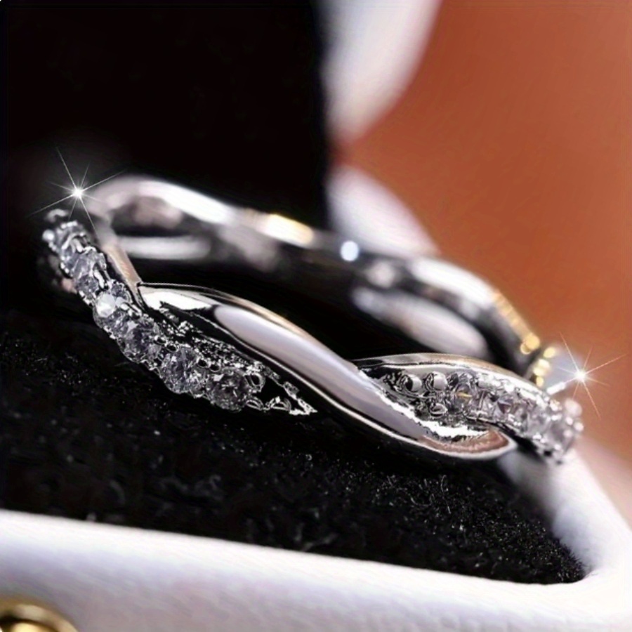 18K Plated Twisted Ring with Cubic Zirconia - Copper Jewelry Gift
