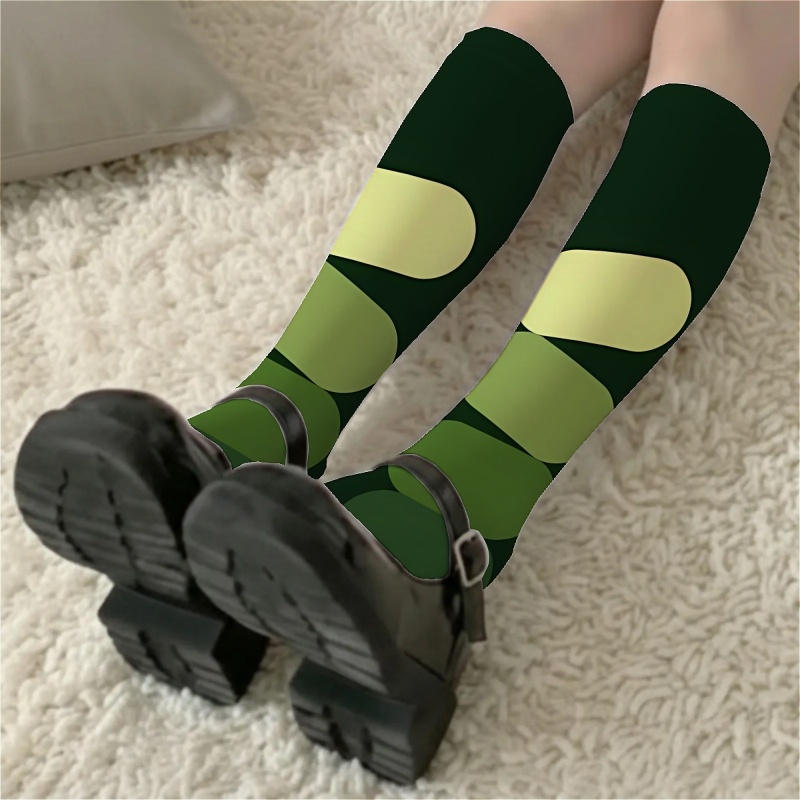 TEMU 1 Paire de Chaussettes pour Femme avec Motif à Dégradé du Vert au Jaune, Style et Naturel. Ces Chaussettes Fines, et Polyvalentes pour