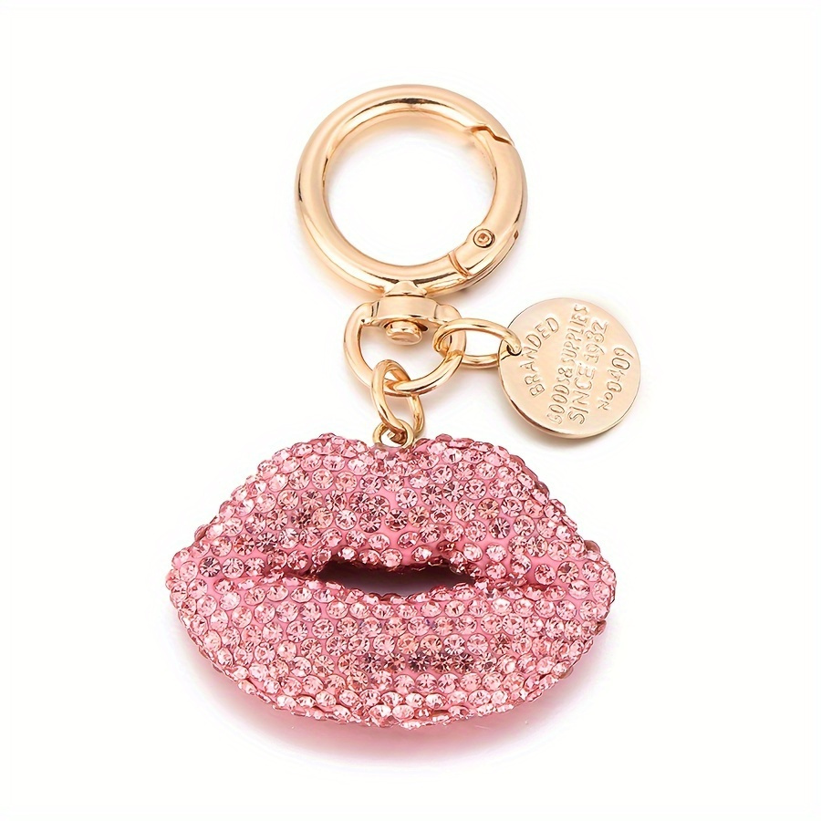 Image of [ Rhinestone Keychain] 1pc Rhinestone Lip Keychain - Alloy, Sparkling Clay-, Fashionable Key Holder & Bag Charm For Women