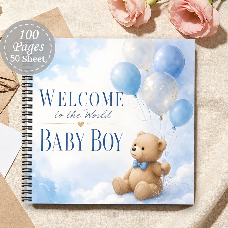 TEMU 1pc Aesthetics Baby Spiral Notebook Travel Journal, Family Memories Blank Guestbook Witness Newborn Shower Party Gift Organizer For Wishes Guest