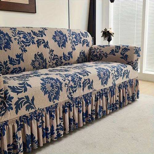 1pc dark slippery fibre print skirt cover which used in and the high stretch fabric fits around the sofa with a non slip fixed rod stable and non shifting beautiful and practical