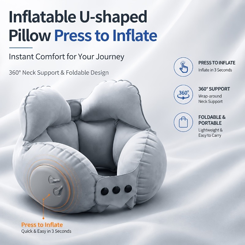 Crown Inflatable U-Shaped Pillow, Portable Neck Pillow for Travel
