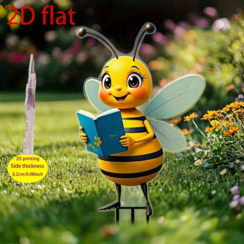 2D Plano - 【2D Plano】 2D Plano - [2D Plano] 2D Plano, Estaca de Decoración Acrílica de Abeja Lectora Linda para Jardín, Adecuada para Macetas, Patios, Jardines, Decoración de Suelo al Aire Libre, Arte de Patio, Arte Moderno, Regalo para Amigos