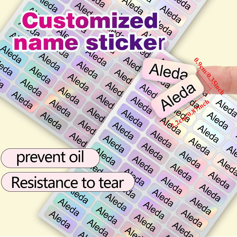 TEMU Shimmering Pink Gradient Custom Name Stickers - Oil-proof & Tear-resistant Iridescent Labels, Versatile Tags For Water Bottles, Backpacks,
