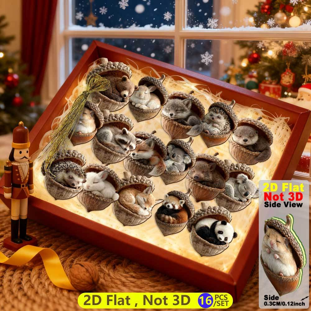 TEMU 2d Flat - This Set Of 16 Wooden Hanging Decorations In 2d Features Adorable Animal Shapes Like , Pandas, And Hedgehogs, Showcasing Exquisite And