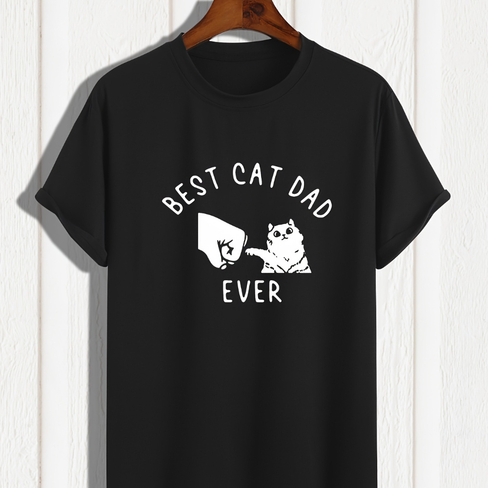 

Best Cat Dad Ever" Men's T-shirt - Soft Cotton , Casual Round Neck With Unique Letter , All