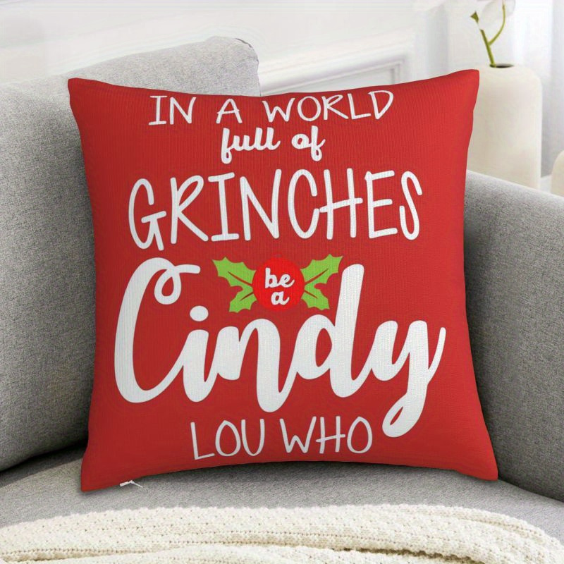 

1pc Christmas - "be A In A Of Grinches" - , Zippered Decorative For , , , Sofa - Christmas , No