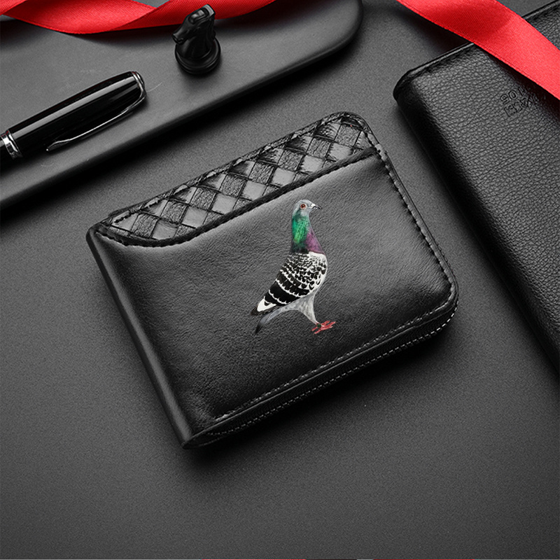TEMU Retro Luxurious Men's Wallet, Decorative Realistic Pigeon Emblem Printed - Made Of Premium Material, With Elegant Zipper Closure, Card Slots For