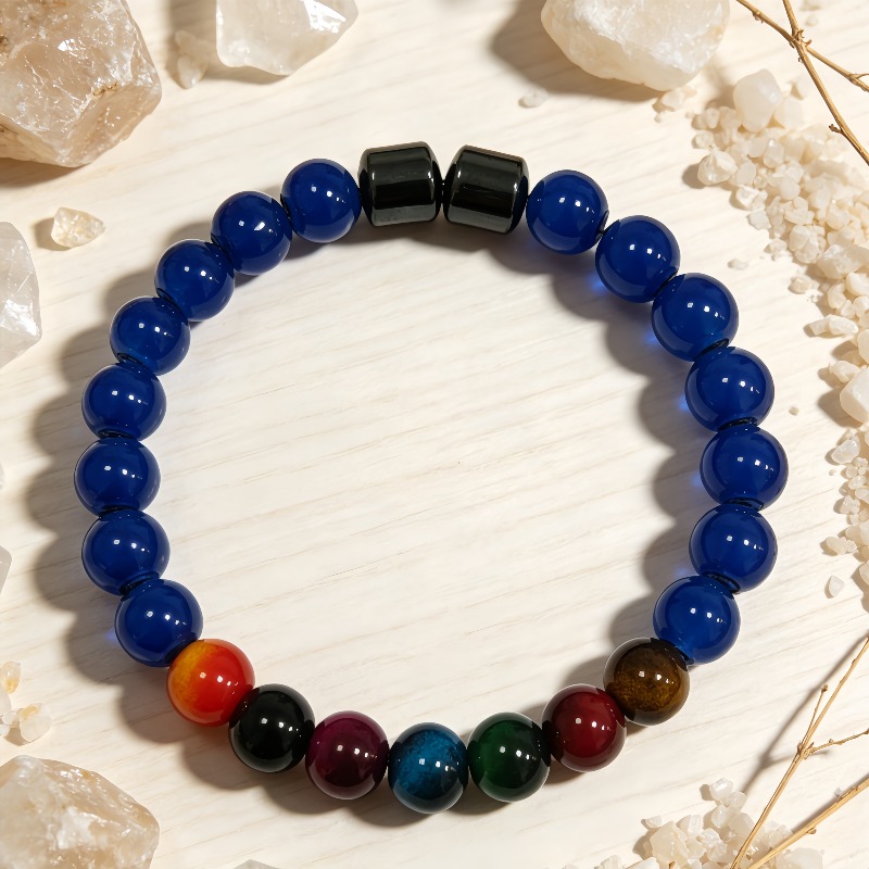 Royal Blue and Multicolor Beaded Bracelet, Unisex