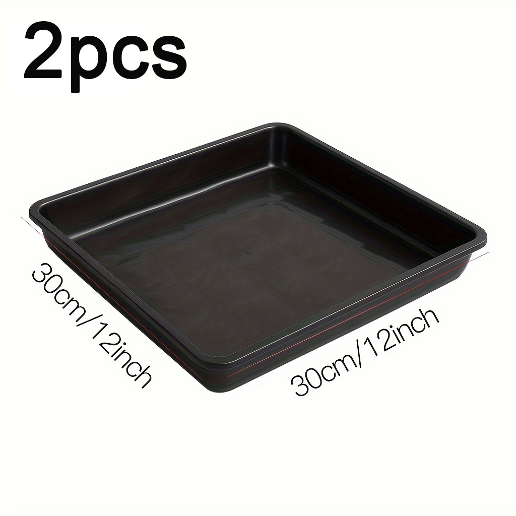 TEMU 2pcs Plateaux à Plantes Carrés en Plastique de 30 cm, Idéaux pour l'Arrosage des Plantes en Pot Intérieur/Extérieur, Noir