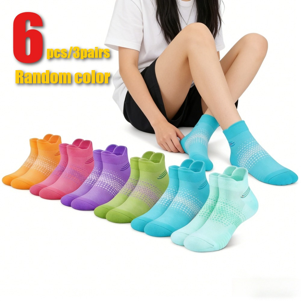 TEMU 6pcs/3pairs Women's Outdoor Casual Short Socks - Supportive Low-cut Athletic Socks, Moisture-wicking Breathable Fabric, Fitness, Running, Daily