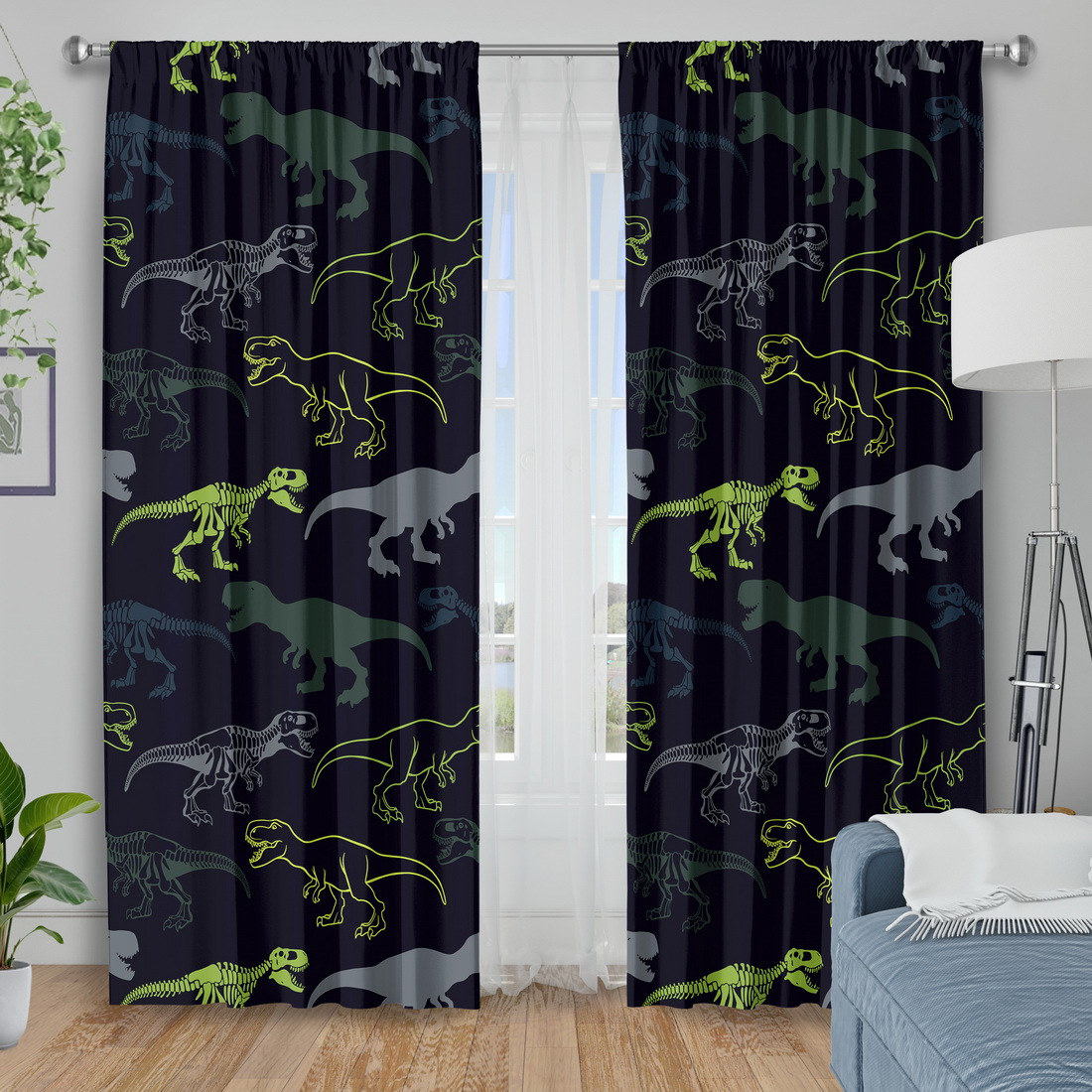 TEMU 2pcs Curtain Fabrics, Cartoon Dinosaur Printing Window Products, Insulation Blackout Curtains For Bedroom, Polyester Machine Washable, Kitchen