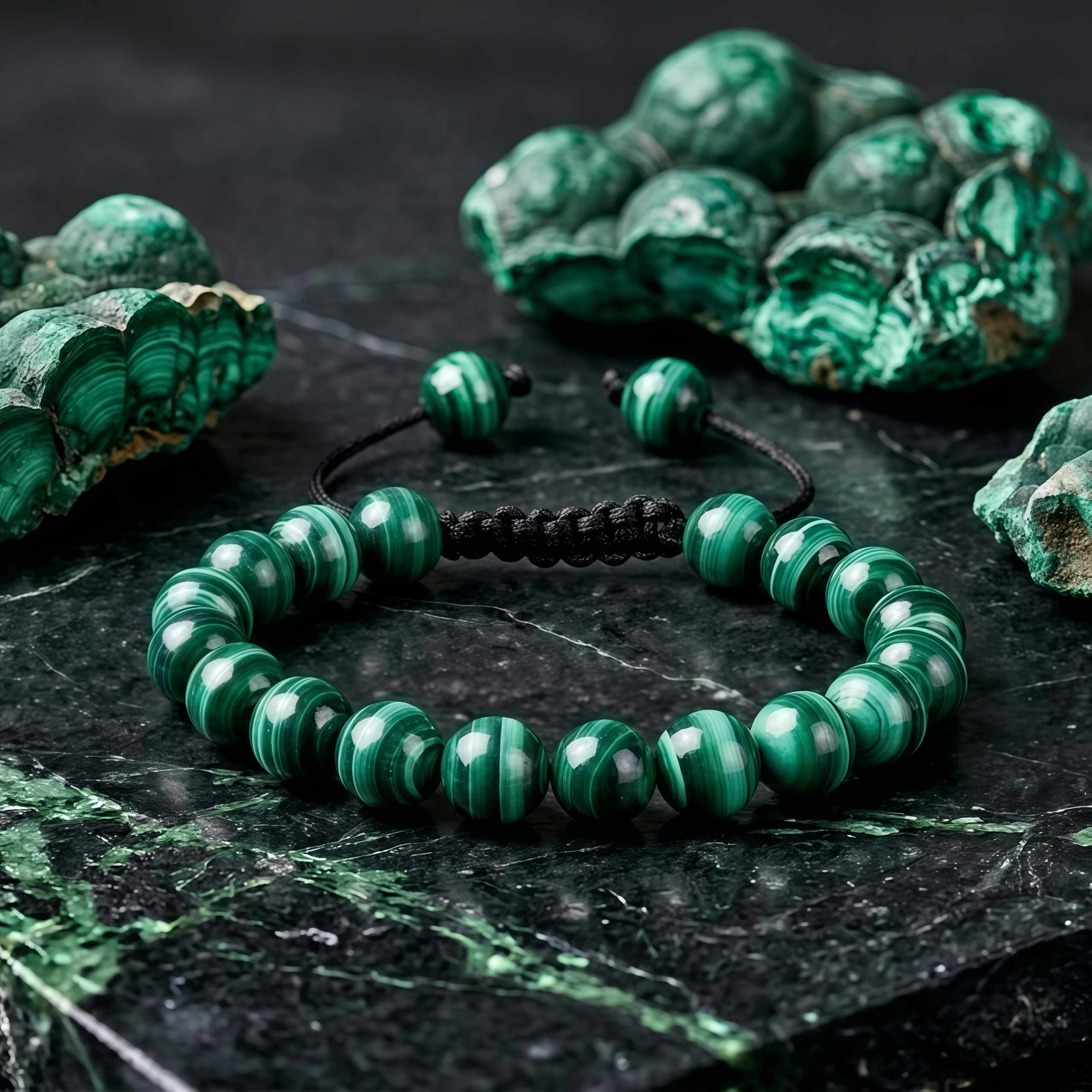TEMU Bracelet en perles de malachite naturelle, bracelet tissé unisexe réglable pour vous à vous détendre et la paix intérieure, bijou pour le chakra