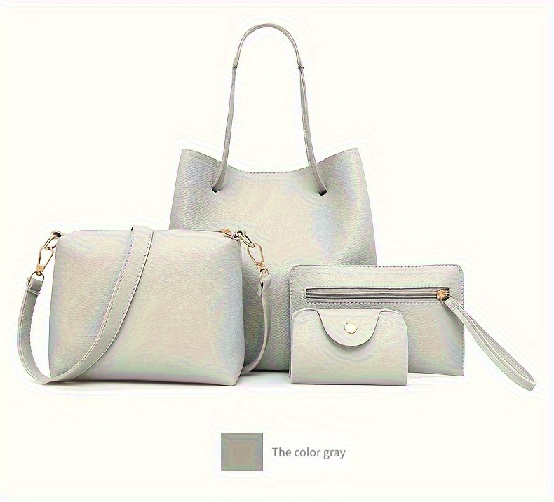 4pcs womens fashion crossbody bag set including handbag wallet card holder and bucket bag elegant shoulder backpack versatile tote with large capacity design ideal for travel work and casual use details 16