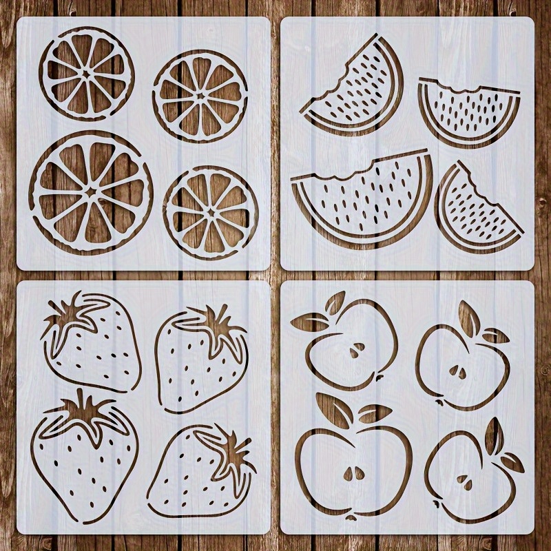 4pcs Fruit Theme Template Set Reusable Painting Templates For Fabric, Canvas, Wood, Walls, Furniture And Home Decorations, Diy Craft Projects Transferred On Canvas - Pet Material