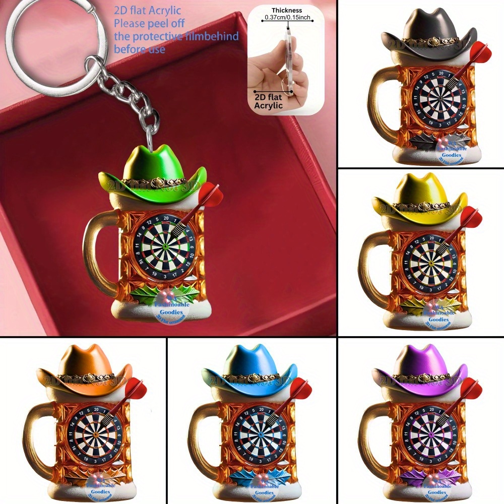 TEMU 2d Flat, 1pc/ 6pcs Dart Cup Pattern Keychain, Suitable For Backpack/ Car/ Mobile Phone/ Key Decoration, Birthday/ Anniversary/ Party/ Festival/