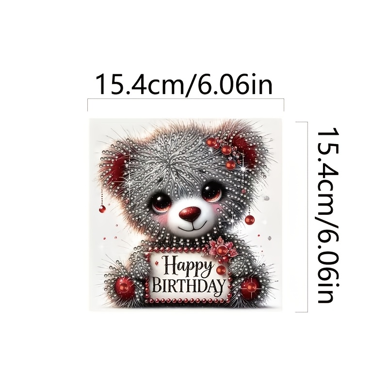 TEMU 6pcs Unique And Creative Cartoon Animal Happy Birthday For Party Theme Birthday Cards With Fun Patterns. Blessing Design. Round Rhinestone