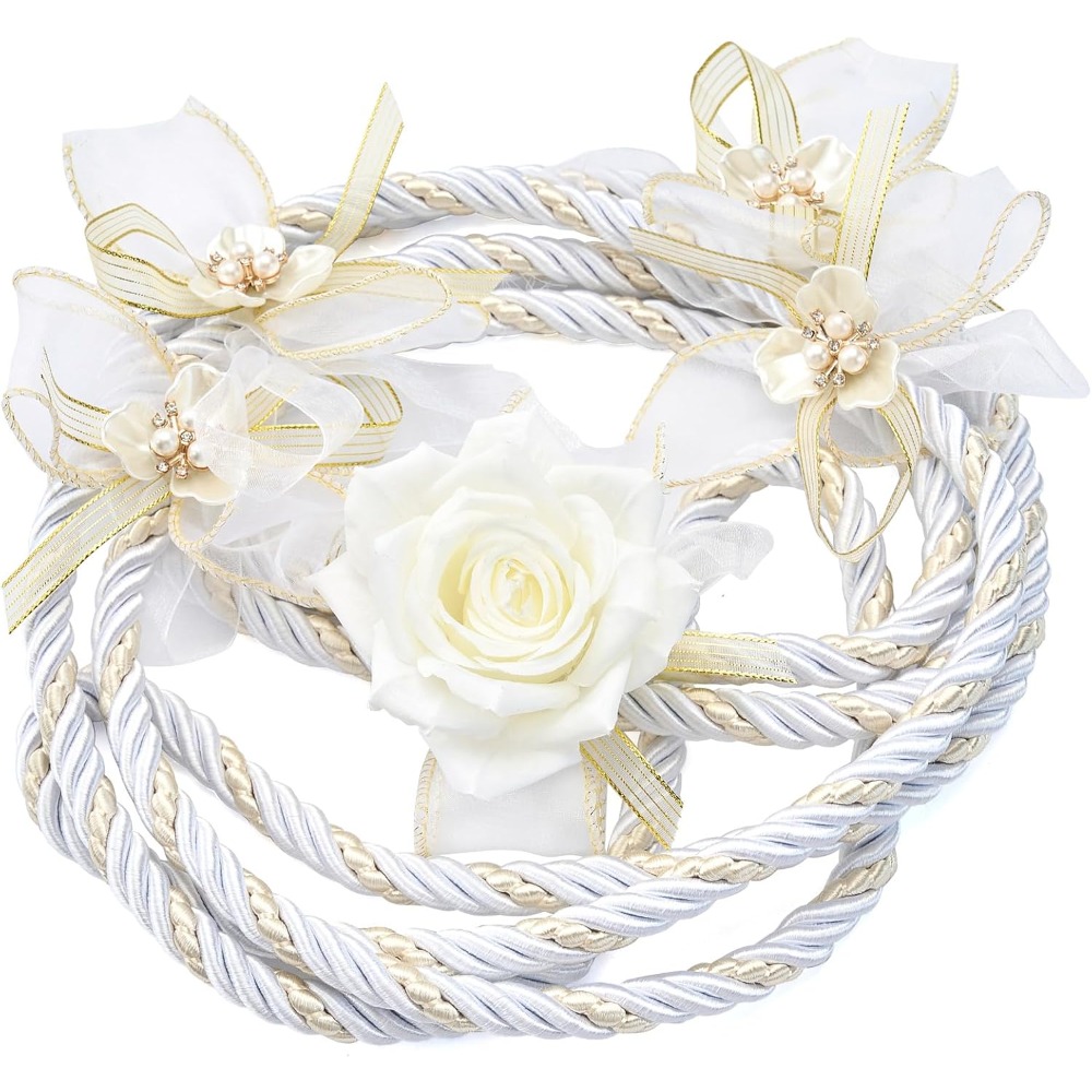 TEMU Corde de de mariage blanche, de avec embellissement doré, corde traditionnelle de , corde d'unité de mariage catholique pour cérémonie, de