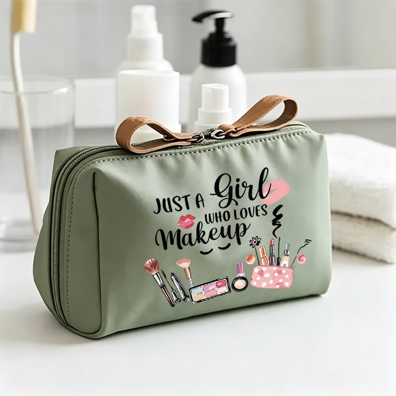 TEMU [women's Makeup Bag] Travel Cosmetic Organizer - Lightweight Portable Dual Zipper Coin Purse, Suitable For Lipsticks, Phones, Cash, Cables, And