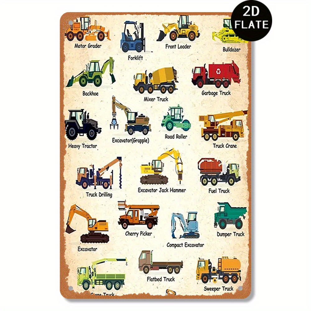 TEMU 2d Flat 1pc Vintage Metal Sign - 20.32 X 30.48 Cm For Living Room, Playroom, Or Youth Room Decor | Rustic End, Featuring Trucks And , Room