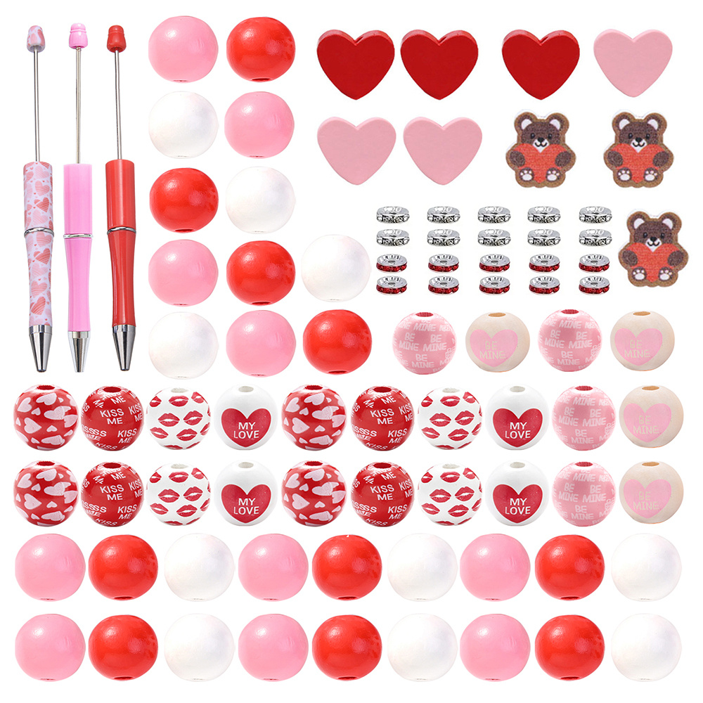 

Neovivi 74/89pcs Making Kit - , Bear, & Red Wood Beadable For Necklaces, , Keychains - Set For 's Day