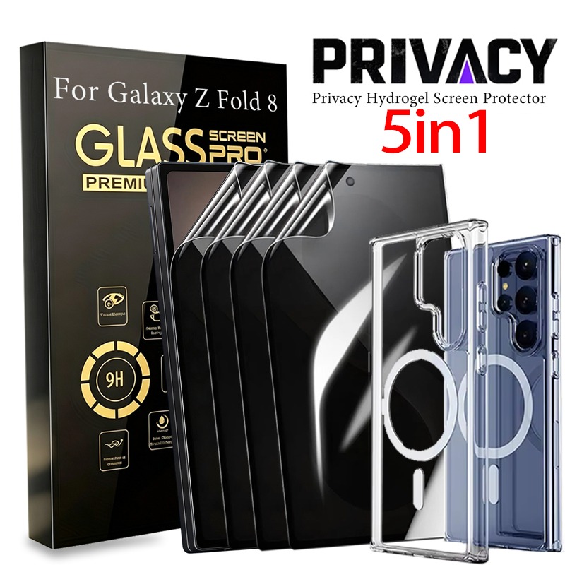 TEMU Set: 4pcs Anti-spy Screen Protector + 1pc Magnetic Suction Transparent Phone Case, For Z Fold 8 7 6 5 Folding Phones, Auto Repair, Durable &