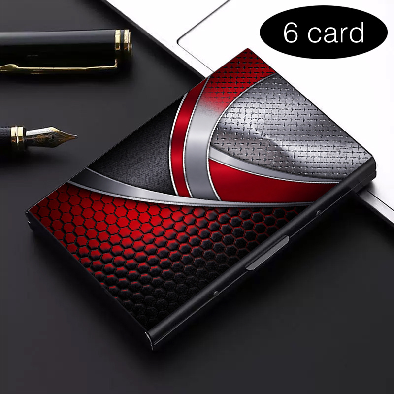 TEMU Premium Stainless Steel Rfid-blocking Card Holder – Red And Black Metal. Chic Black Metal Wallet Featuring A Multi-compartment Design, An Ideal