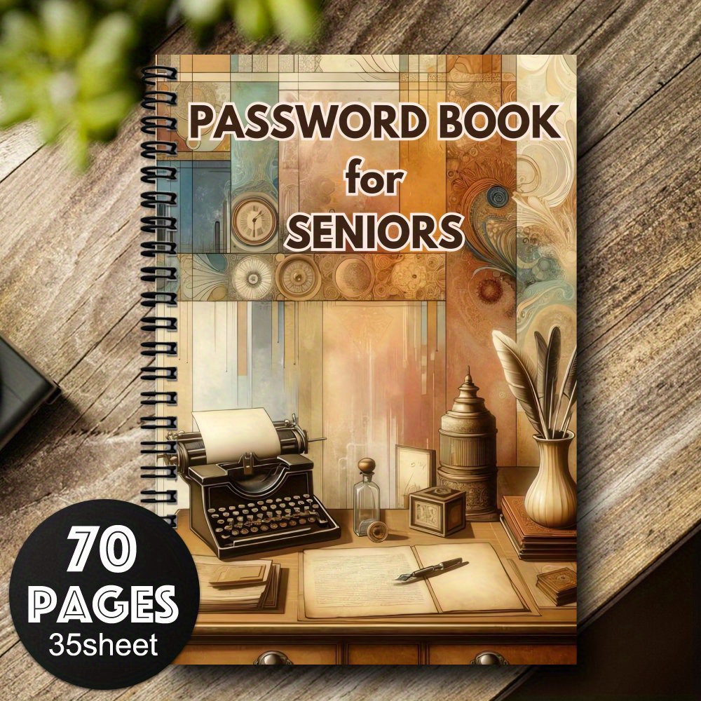 TEMU Vintage Senior Spiral Password Log Book, 1pc Vintage Password Logbook For Seniors, Spiral Password Notebook For Internet & Computer Login,
