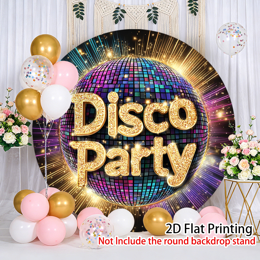 item picture 2d flat 1pc elastic banner 2d flat 1pc 1pc round disco ball banner backdrop colorful suitable for wedding birthday bridal shower decorations with elastic hanging cover luxurious party decoration for entrance room