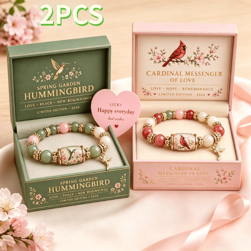 TEMU 2pcs Boho Hummingbird Bracelet Set, Flower Bird Bead Jewelry, Women's Birthday Gift, Daily Wear