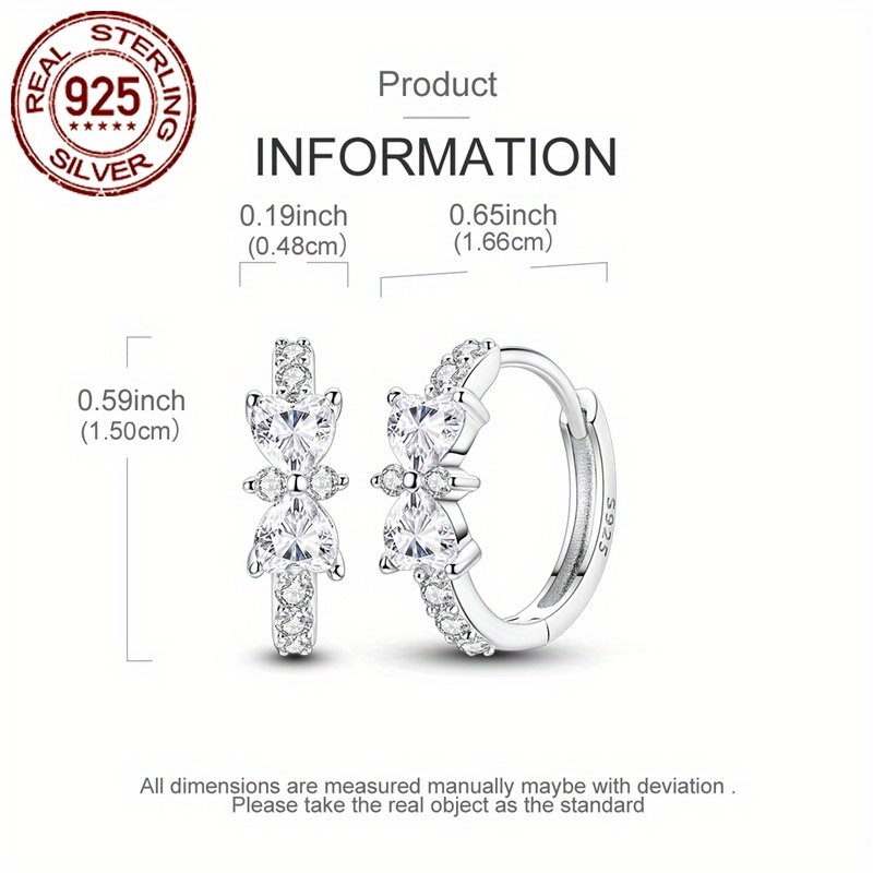Women's 925 Sterling Silver Sparkling Bow Zirconia Earrings, Elegant