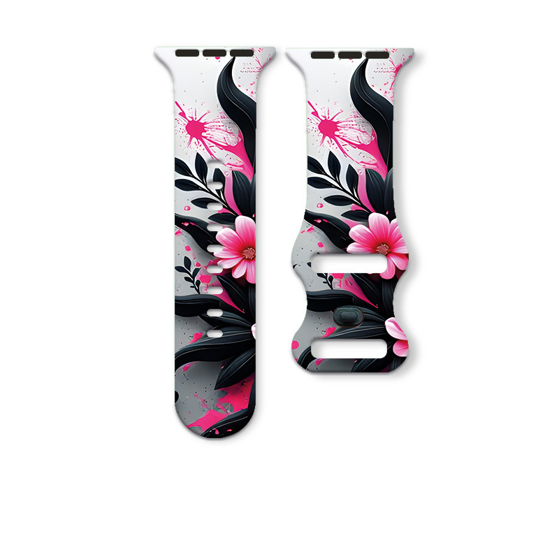 TEMU Floral Theme Silicone Watch Band, Designed For Sports Enthusiasts, Compatible With Watch, Soft And Comfortable, Adjustable, Ideal Gift For