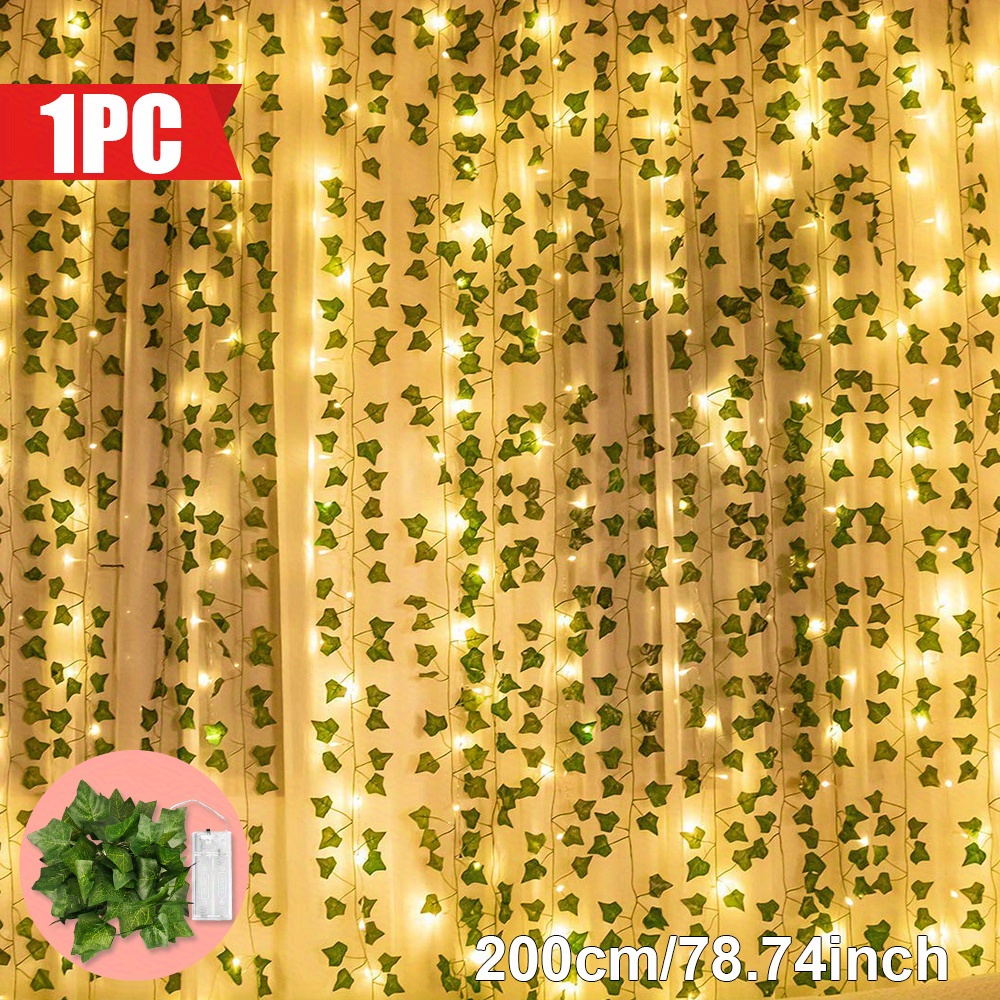 1pc Indoor String Lights, 20led Battery Operated, Ivy String Lights, 2m/6.5ft Green Artificial Vine Garland For Christmas, Bedroom And Living Room Decor | Majisu