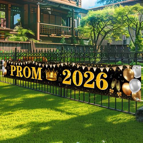 prom 2026 graduation decorations yard banner black golden prom class of 2026 yard sign large congrats grad banner for high school college graduation prom party supplies