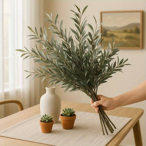item picture 4 artificial olive branches with realistic green leaves and fruits suitable for vases and home decor plastic olive trees flexible arrangement