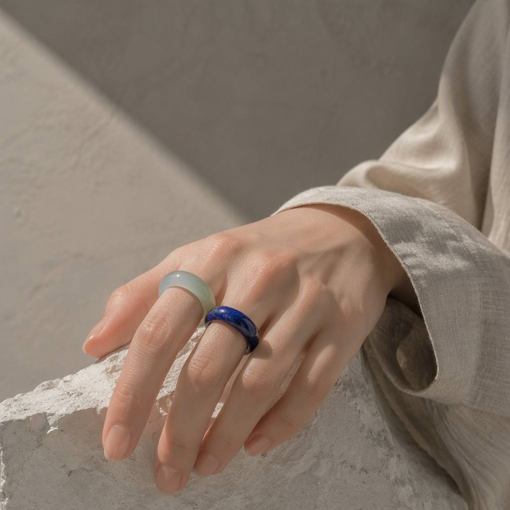2pcs Green Agate & Lapis Lazuli Stackable Band Rings for Her